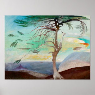 Eenvoudig Cedar Tree Landscape Painting Poster