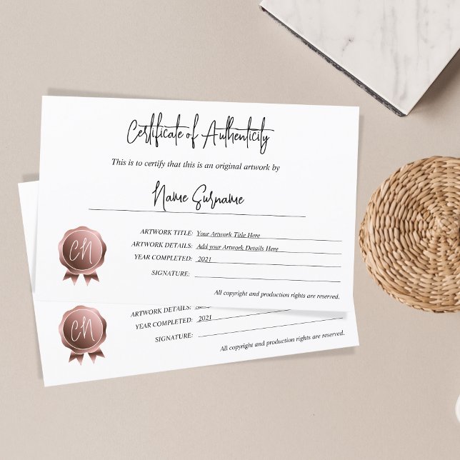 Eenvoudig Certificaat van Echtheid Kunstwerk door (Creator heeft geüpload)