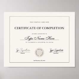 Eenvoudig certificaat van voltooiing, diploma poster