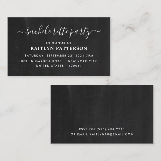 Eenvoudig Chalkboard-effect Bachelorette Party Tic Informatiekaartje (Voorkant / Achterkant)