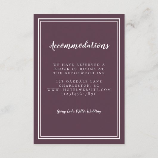 Eenvoudig chassis Paarse bruiloft Informatiekaartje (Voorkant)