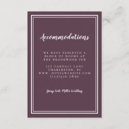 Eenvoudig chassis Paarse bruiloft Informatiekaartje