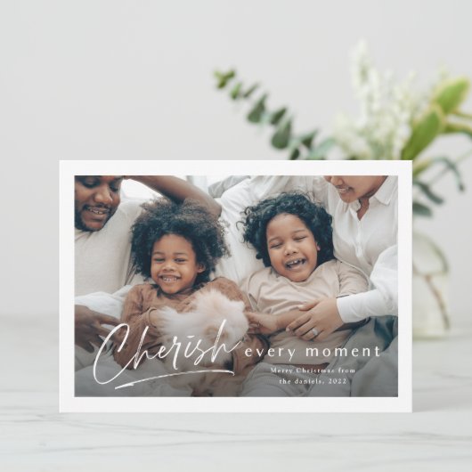 Eenvoudig Cherish Script 2-fotokerstmis Kaart (Staand voorkant)