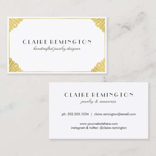Eenvoudig Chic Art Deco | Faux Gold Foil Visitekaartje (Voorkant / Achterkant)