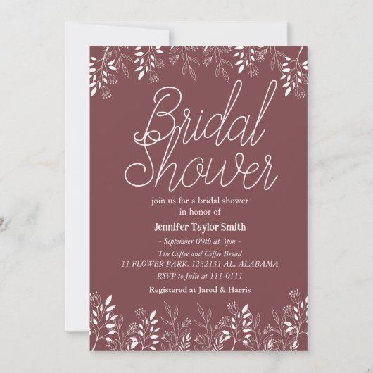 eenvoudig & chic  bloemige wilde bloem bruidsfeest kaart (Voorkant)