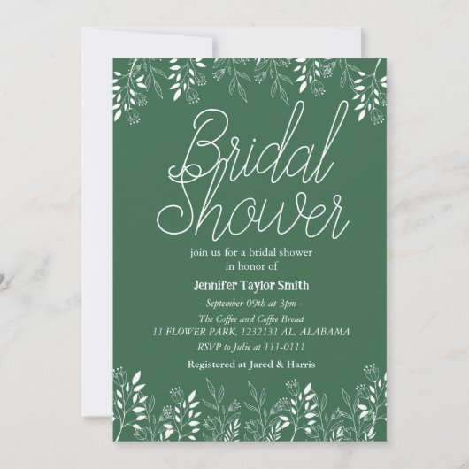 eenvoudig & chic bloemige wilde bloem bruidsfeest kaart (Voorkant)