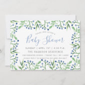 Eenvoudig Chic Blueberries Baby Shower Invitations Kaart (Voorkant)