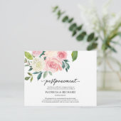 Eenvoudig Chic Blush Floral Wedding Postponement Briefkaart (Staand voorkant)