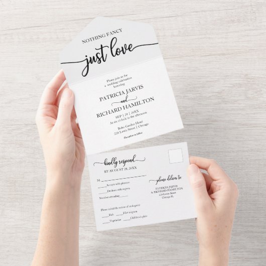 Eenvoudig Chic Bold Calligraphy Casual Weddenschap All In One Uitnodiging (Afscheurbaar)