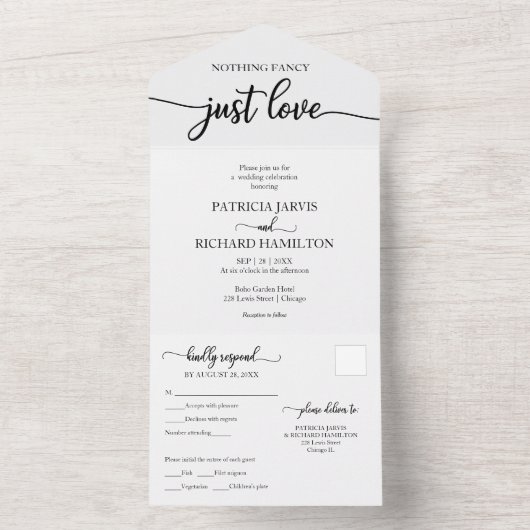 Eenvoudig Chic Bold Calligraphy Casual Weddenschap All In One Uitnodiging (Binnen)