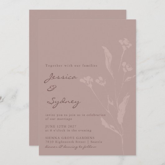 Eenvoudig Chic Botanical Script Dusty Mauve Wedden Kaart (Voorkant / Achterkant)