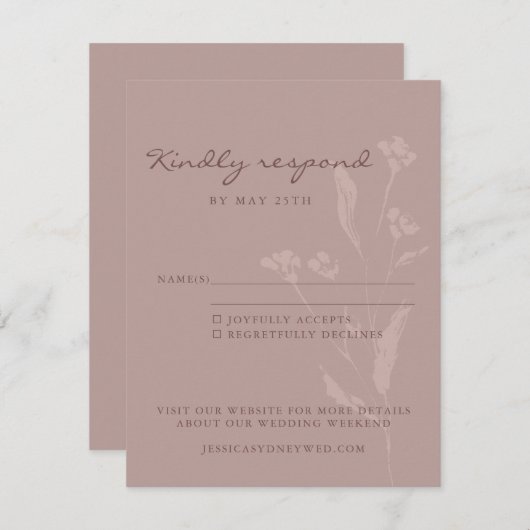 Eenvoudig Chic Botanical Script Dusty Mauve Wedden RSVP Kaartje (Voorkant / Achterkant)