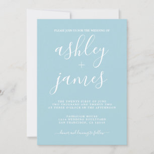 Eenvoudig Chic Calligraphy Blue Glow Wedding Kaart