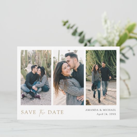 Eenvoudig Chic Custom Multi Photo Collage Wedding Save The Date (Staand voorkant)