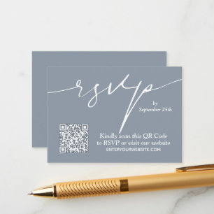 Eenvoudig Chic Dusty Blue QR Code Weddenschap Informatiekaartje
