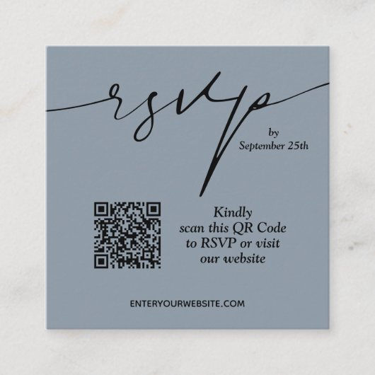 Eenvoudig Chic Dusty Blue QR Code Weddenschap Informatiekaartje (Voorkant)