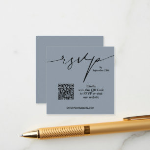 Eenvoudig Chic Dusty Blue QR Code Weddenschap Informatiekaartje