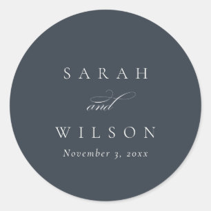 Eenvoudig chic Elegant Script Black Navy Wedding Ronde Sticker