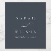Eenvoudig chic Elegant Script Black Navy Wedding Wijn Etiket (Enkel label)