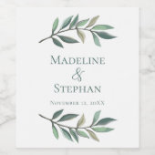 Eenvoudig Chic Eucalyptus laat botanische bruiloft Wijn Etiket (Enkel label)