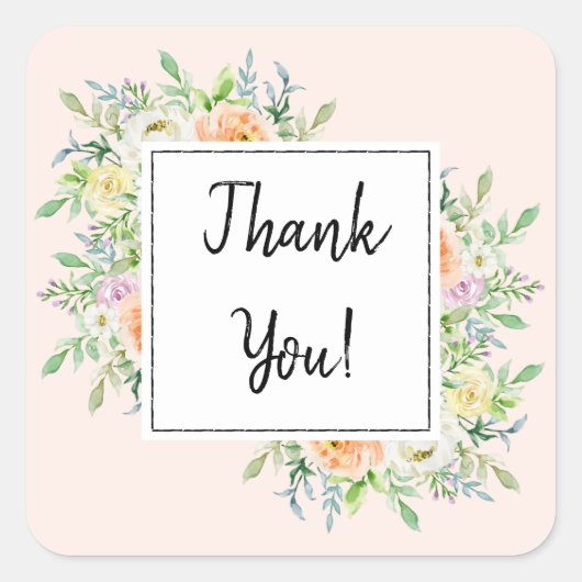 Eenvoudig Chic Floral dank je voor Vierkante Sticker (Voorkant)