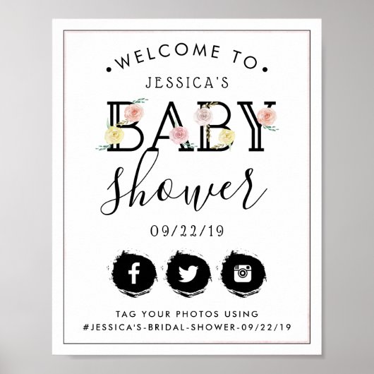 Eenvoudig Chic Floral Garden Baby shower Welkom Poster (Voorkant)