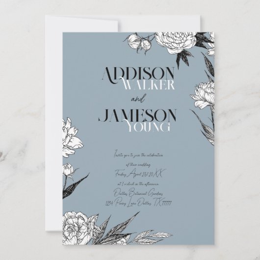Eenvoudig Chic Floral Sketch Minimalist Wedding Ui Kaart (Voorkant)