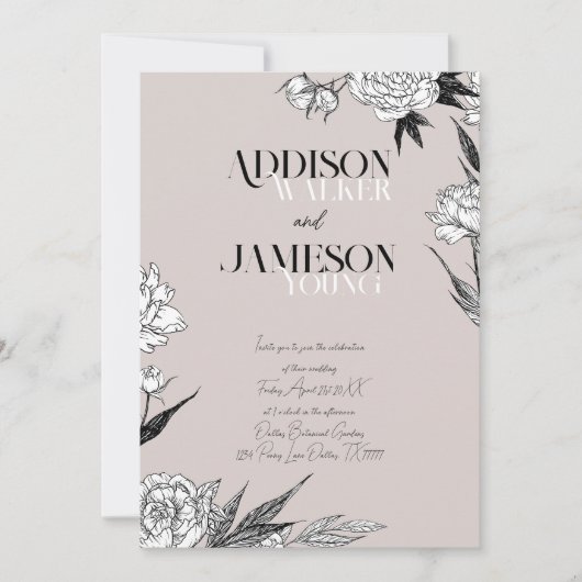 Eenvoudig Chic Floral Sketch Minimalist Wedding Ui Kaart (Voorkant)