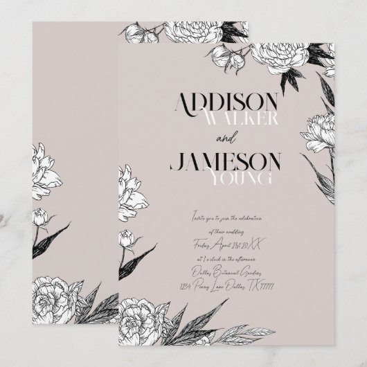 Eenvoudig Chic Floral Sketch Minimalist Wedding Ui Kaart (Voorkant / Achterkant)