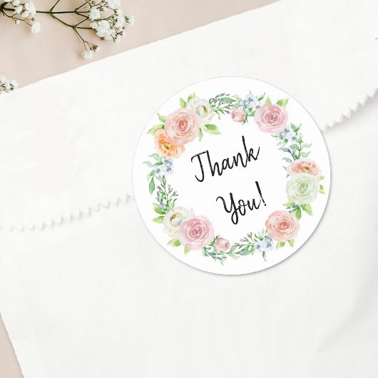 Eenvoudig Chic Floral Wreator Dank je wel Ronde Sticker