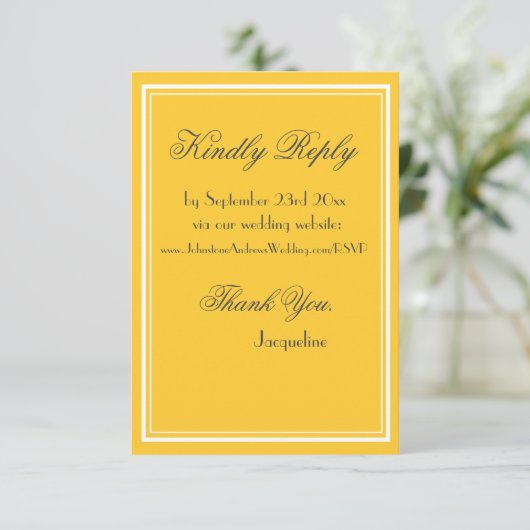 Eenvoudig Chic Geel Witte Rand Fancy Zwarte Script Informatiekaartje (Staand voorkant)
