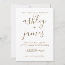 Eenvoudig Chic Gold Calligraphy Wedding Kaart