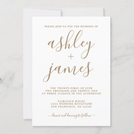 Eenvoudig Chic Gold Calligraphy Wedding Kaart
