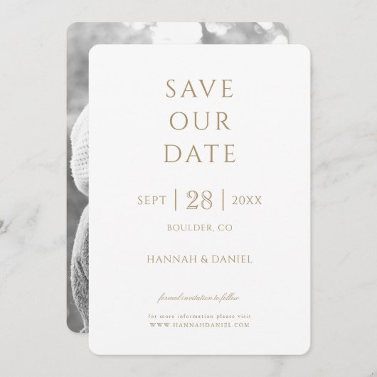 Eenvoudig Chic Gold Photo Weduwnaar Save the Date Kaart (Voorkant / Achterkant)