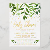 Eenvoudig Chic Greenery & Gold Baby shower Real Folie Uitnodiging (Voorkant)