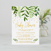 Eenvoudig Chic Greenery & Gold Baby shower Real Folie Uitnodiging (Staand Voorkant)