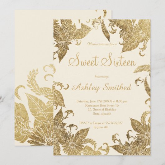 Eenvoudig chic ivory faux goudfolie, gezoet 16 kaart (Voorkant / Achterkant)