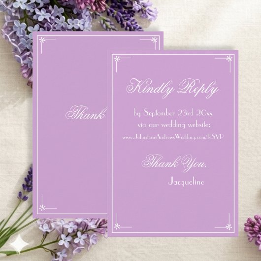 Eenvoudig Chic Mauve Lila Fancy Witte Script Detai Informatiekaartje