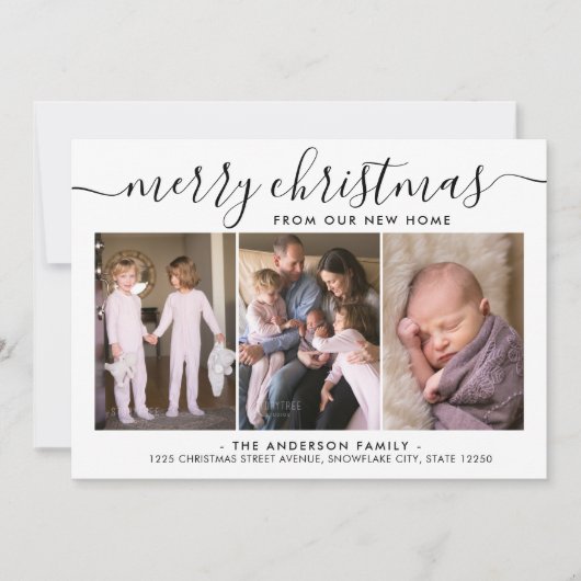 Eenvoudig Chic Merry Kerstmis 3 Foto Holiday Movem Aankondiging (Voorkant)