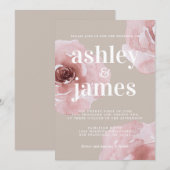 Eenvoudig Chic Modern Floral roze Rose Gray Weddin Kaart (Voorkant / Achterkant)