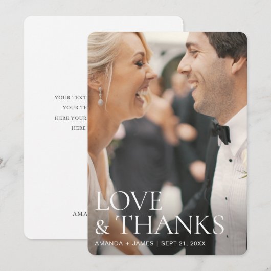 Eenvoudig Chic Modern Full Photo Wedding Bedankkaart (Voorkant / Achterkant)
