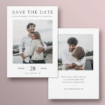 Eenvoudig Chic Modern Multi Photo Wedding Save The Date<br><div class="desc">Deze eenvoudige, elegante, moderne fotobruiloft bewaart de date flat card sjabloon uw namen en details in het zwart. Het kijkt geweldig met of scherpe of rond gemaakte hoeken, probeer allebei op het uitgeven wijze kijkt om te zien welke grabs u! De standaardtekstkleur aan beide kanten is zwart en de verticale...</div>