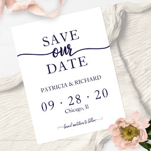 Eenvoudig Chic Navy Blauwe Witte Trouw Save The Da Briefkaart