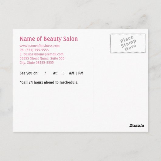 Eenvoudig Chic Pink Salon Appointinder Briefkaart (Achterkant)