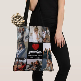 Eenvoudig Chic Red Heart 8 Fotocollage oma Tote Bag
