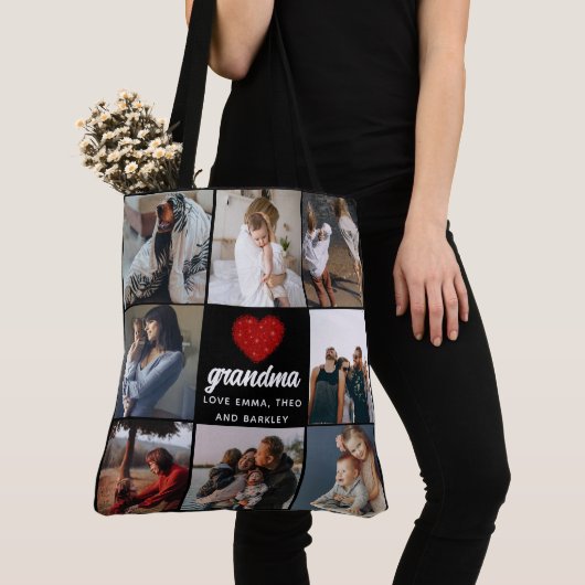 Eenvoudig Chic Red Heart 8 Fotocollage oma Tote Bag (Dichtbij)