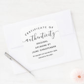Eenvoudig Chic Script Certificate of Authenticity Vierkante Sticker (Envelop)