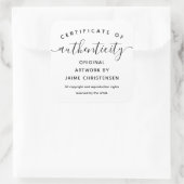 Eenvoudig Chic Script Certificate of Authenticity Vierkante Sticker (Tas)