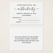 Eenvoudig Chic Script Certificate of Authenticity Visitekaartje (Voorkant /achterkant)
