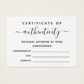Eenvoudig Chic Script Certificate of Authenticity Visitekaartje (Voorkant)